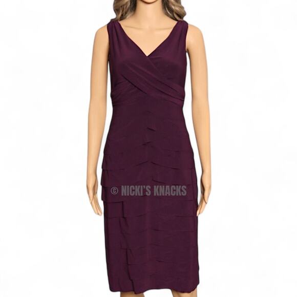 American Living Eggplant Tiered Ruffle V-Neck Sheath Cocktail Dress Size 4 - Picture 3 of 10